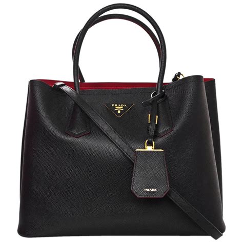 prada red lined tote|prada leather tote bag black.